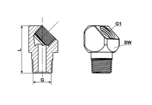 Eckverschraubung 45° M6x1 - M8x1